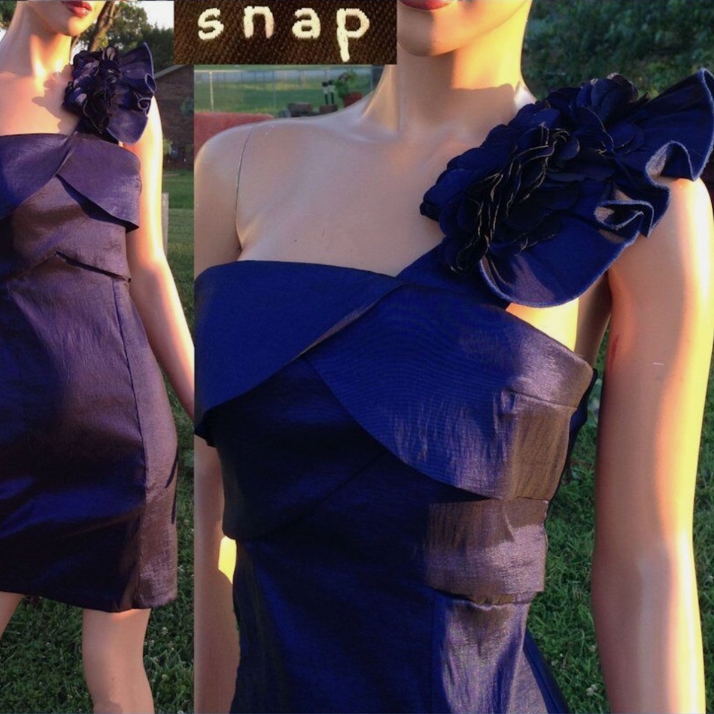 Vtg Y2K Feminine Ruffled One Shoulder Petal Bust Deep Purple Mini Formal Jrs 7
